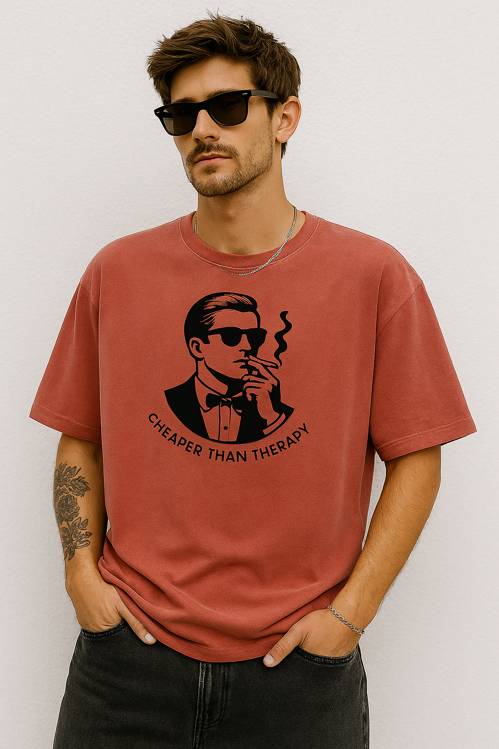 Cheaper Than Therapy – Vintage Smoking Graphic T-Shirt | Oversized Classic T-Shirt
