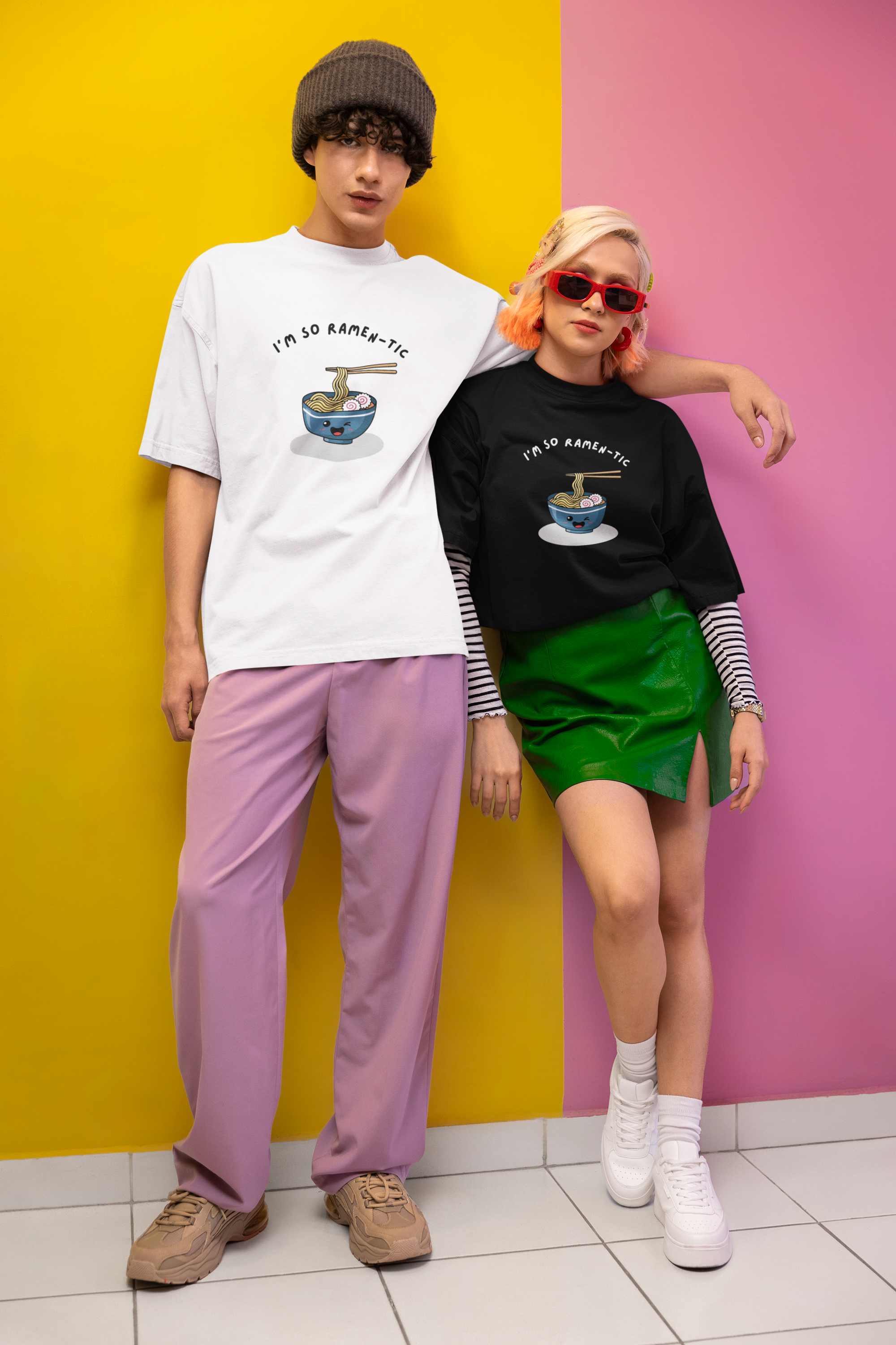 I’m So Ramen-tic Unisex Oversized T-Shirt – Cute Ramen Graphic Tee (Dark colours)